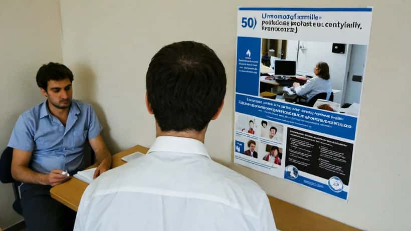 Médecin de famille consultant un patient sur le traitement de la dépendance aux opioïdes dans un CLSC de Montréal