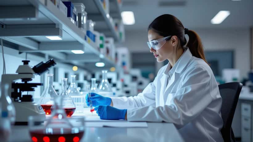 Hematolog undersøker blodprøver for hemolytisk anemi på laboratorium