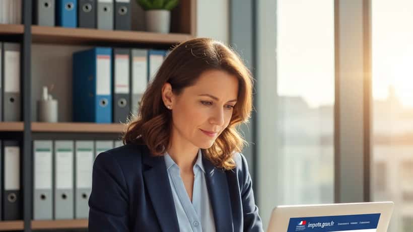 Expert-comptable française consultant les documents fiscaux 2026 dans un bureau à Lyon