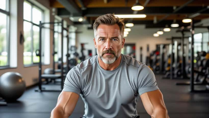 Nederlandse veertiger doet krachttraining met halters in een buurtsportschool