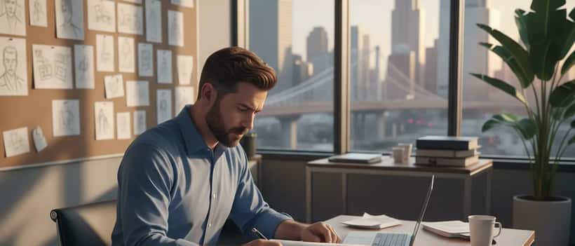 American television writer reviewing a contract document in a professional studio office setting