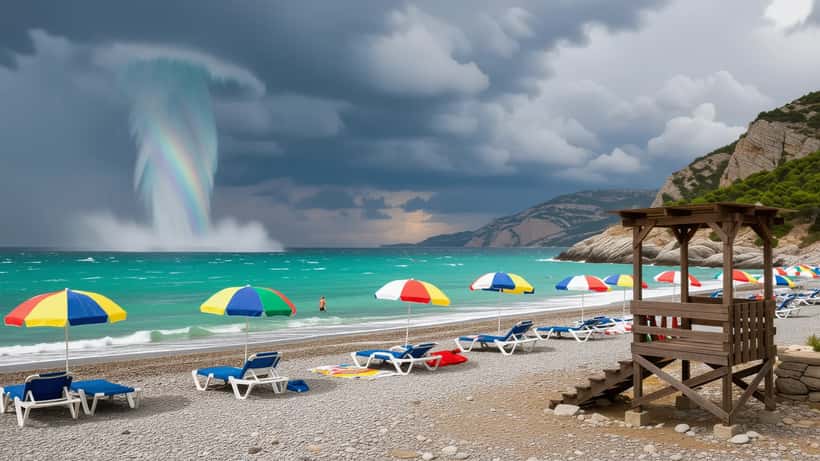 Tromba d'aria sulla spiaggia del Passetto di Ancona: ombrelloni e lettini volanti durante il maltempo del 27 luglio 2026