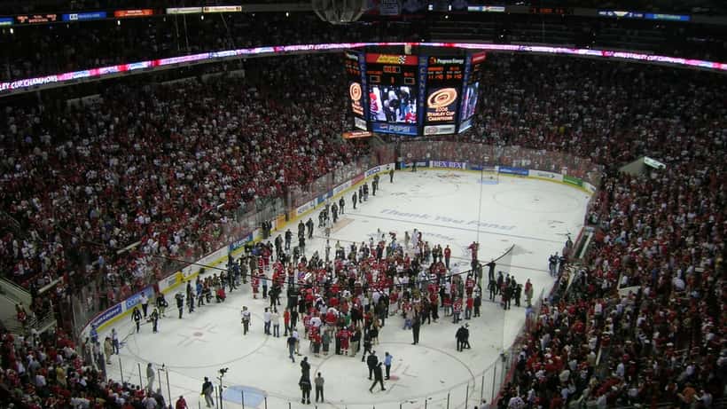 RBC Center (now Lenovo Center) in Raleigh during a Stanley Cup Championship — Carolina Hurricanes' home arena for the 2026 Final