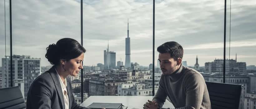 Avvocato del lavoro italiana che esamina un contratto sportivo professionistico in un ufficio moderno a Milano
