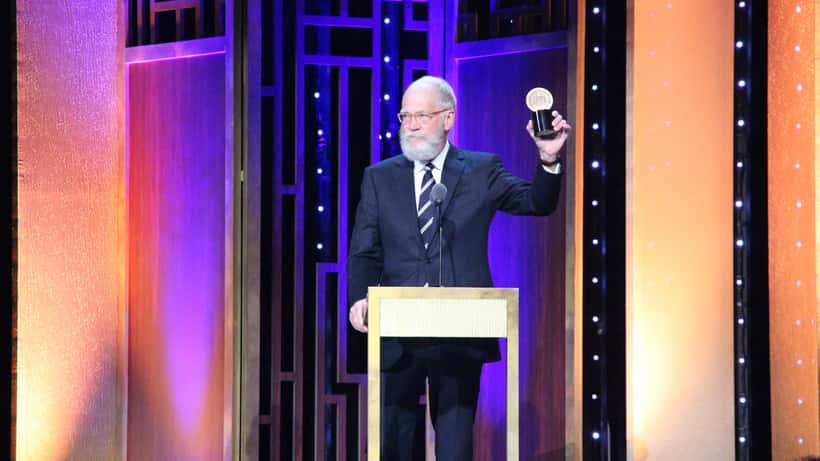 David Letterman at the Peabody Awards speaking at podium
