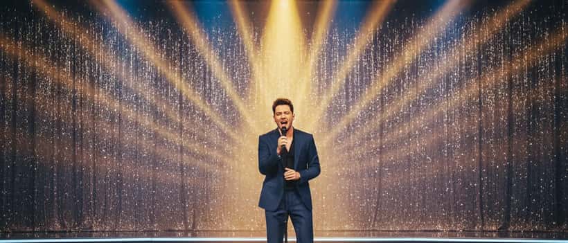 Giovane cantante italiano sul palco di Amici 2026 Serale a Milano, sotto i riflettori del programma Mediaset
