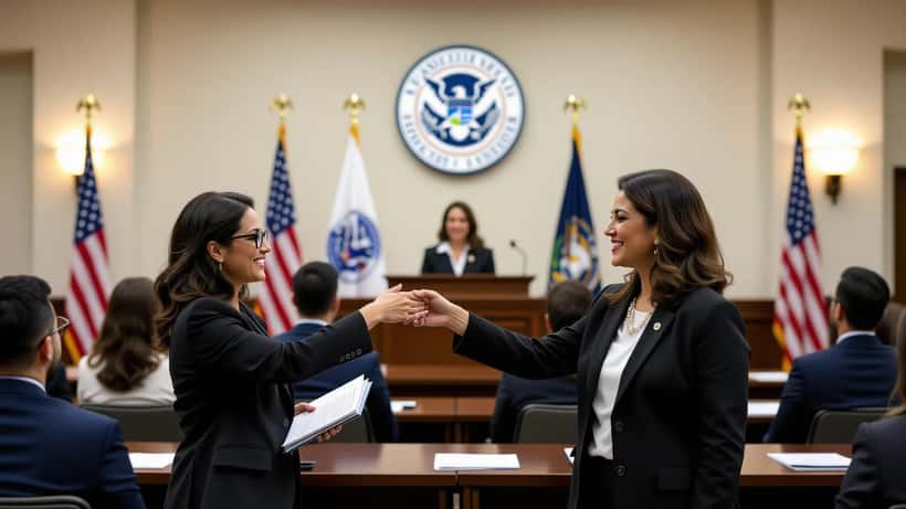 Ceremonia de naturalización en un juzgado federal de Estados Unidos