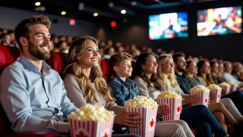 Salle de cinéma moderne Cineplex avec écran géant et sièges, prête pour la diffusion d'un match de la Coupe du Monde 2026