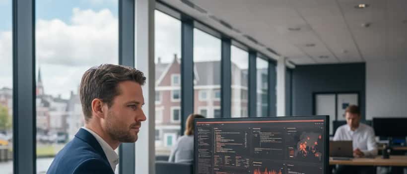 IT-beveiligingsprofessional bekijkt cybersecurity alerts op laptop