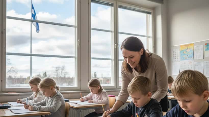 Suomalaislapset opiskelevat äidinkieltä luokassa Mikael Agricolan päivänä