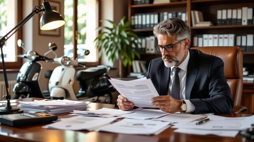 avvocato con fascicolo sinistro stradale e documenti RC auto in ufficio a Lecce
