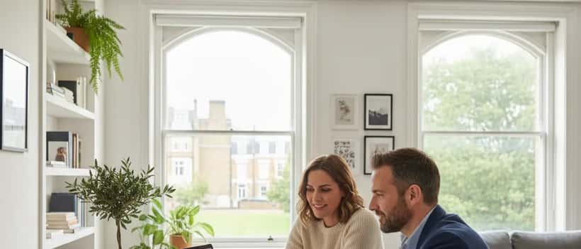 UK financial adviser reviewing investment portfolio on laptop with charts visible