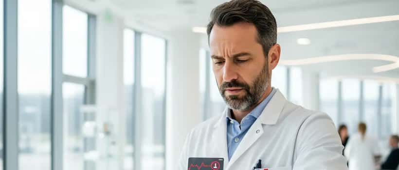 Un médecin consulte une alerte de santé sur une Apple Watch dans un cabinet médical moderne