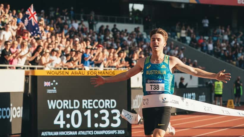 Para athlete competing in track event at Sydney Olympic Park at Australian Athletics Championships 2026