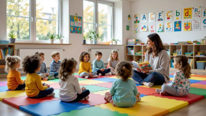 Young children in UK nursery school early years classroom 2026