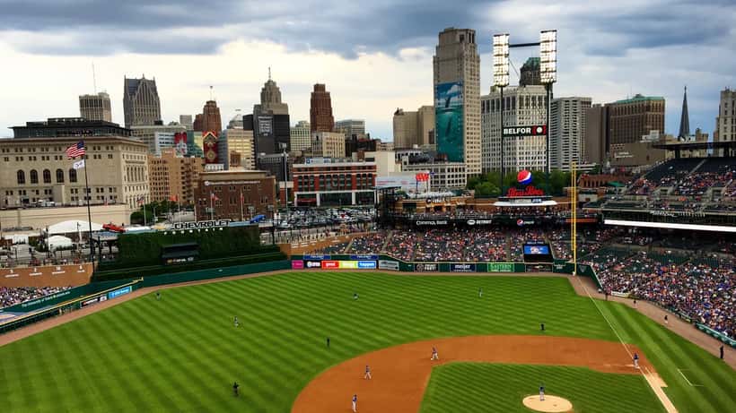 Comerica Park, home of the Detroit Tigers, during a Major League Baseball game in 2026