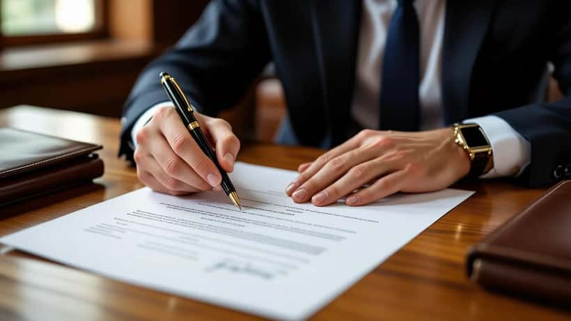 Young professional reviewing an employment contract at a desk