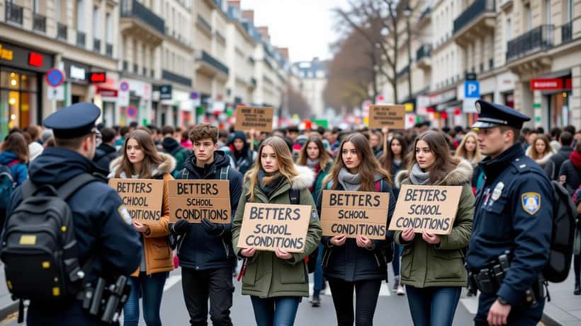 Élèves bloquant les grilles d'un lycée lors des mobilisations d'octobre 2026 en France