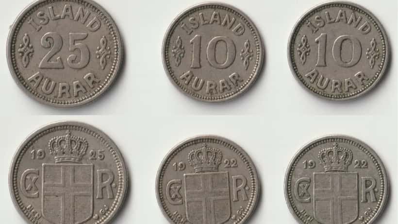Fornar íslenskar myntir frá 1922 og 1925 — aurar úr sögu íslensks gjaldmiðils