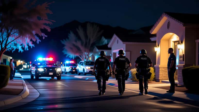SWAT officers in tactical gear approaching a suburban home at night during a false emergency call response