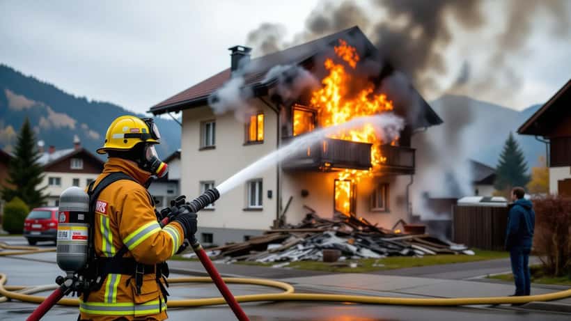Feuerwehreinsatz bei einem Wohnhausbrand in Österreich – Mehrparteienhaus in Flammen