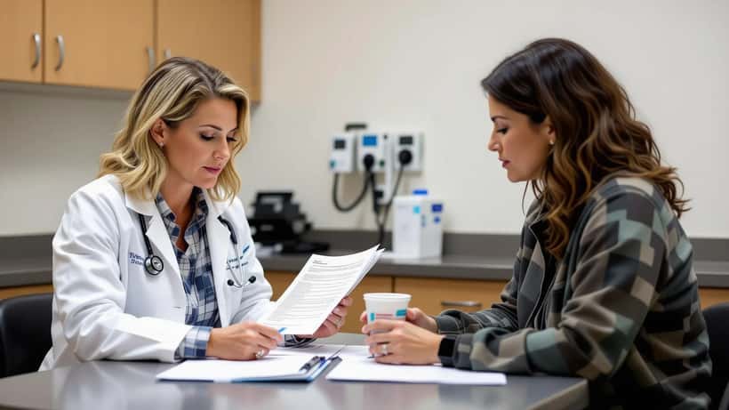 Doctor reviewing cyclospora lab results with patient in Michigan urgent care clinic