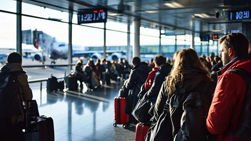 Airport departures board showing multiple flight cancellations at a UK airport during the 2026 jet fuel shortage