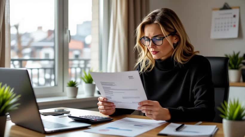 Femme consultant un avis de nouvelle cotisation ARC 2026 dans son bureau à domicile à Montréal