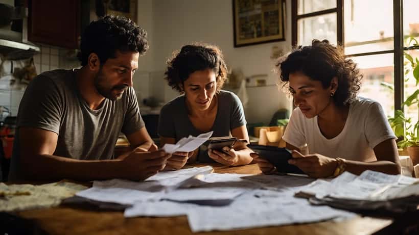 Casal brasileiro revisando contrato do Minha Casa Minha Vida em apartamento simples
