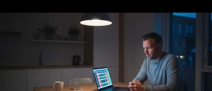 Dansk mand ser fodbold betting odds på laptop med bekymret udtryk