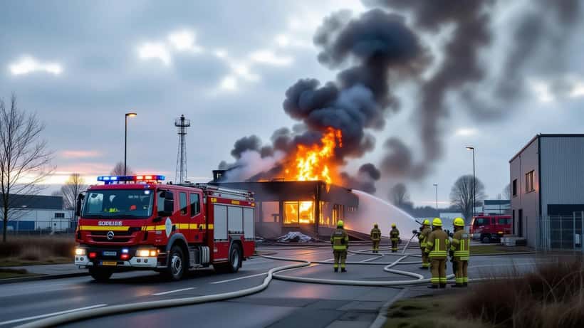 Dichte rookwolk boven het industrieterrein in Udenhout tijdens een grote brand
