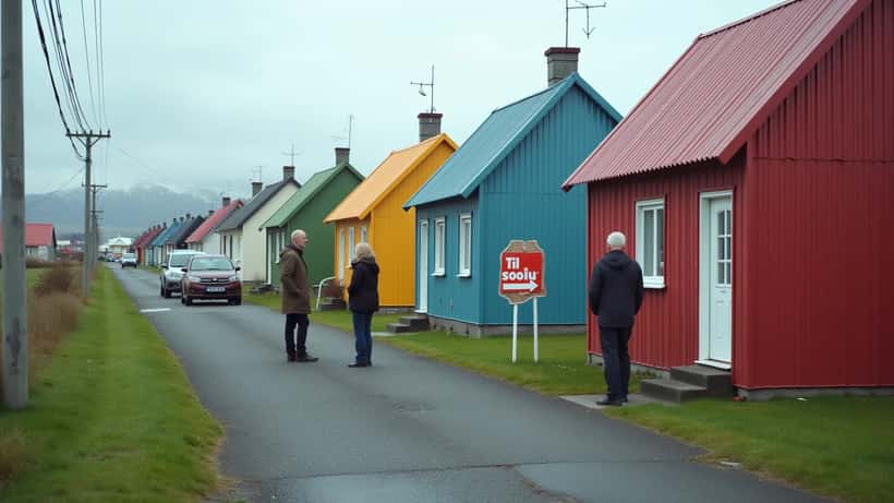 Raðhús í Reykjavík með söluskilti fyrir framan