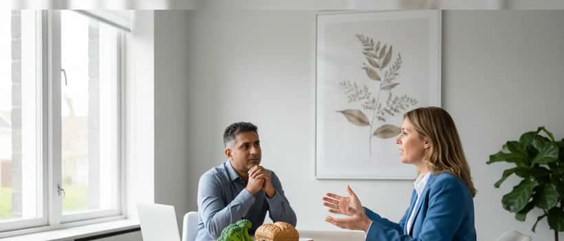 Registered dietitian consulting with a patient in a clinic
