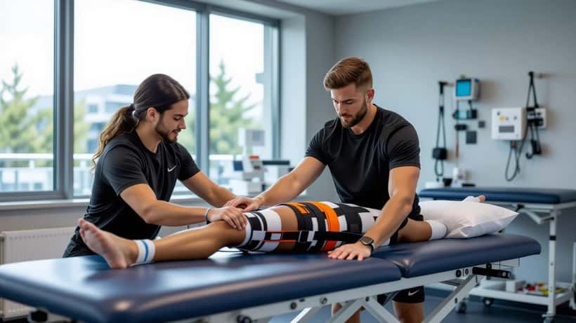 Séance de rééducation sportive après une chirurgie du ménisque, blessure similaire à celle de Jared McCain