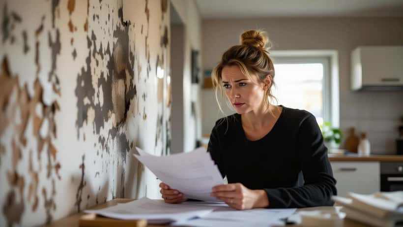 Boligejer undersøger fugtskader og skimmelsvamp på væggen i nyt hus