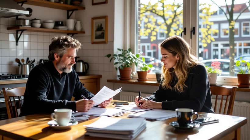 Stel bekijkt samenlevingscontract aan keukentafel in Amsterdam
