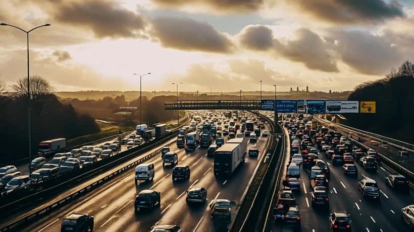 Heavy traffic congestion on the M6 motorway in England