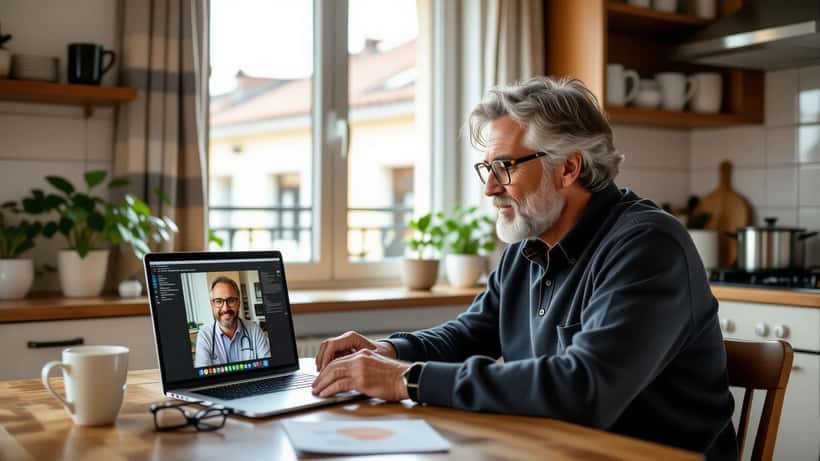 Pai português em teleconsulta médica no Dia do Pai 2026
