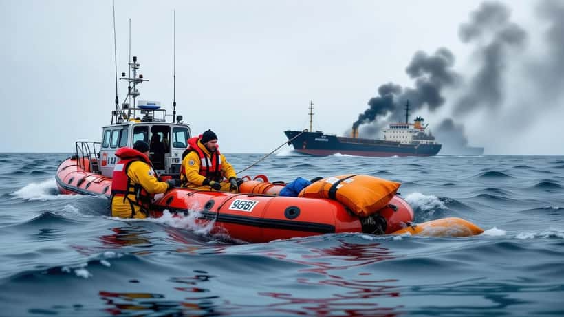 Räddningsbåt tar upp en livflotte i Svarta havet efter drönarattack mot fartyg