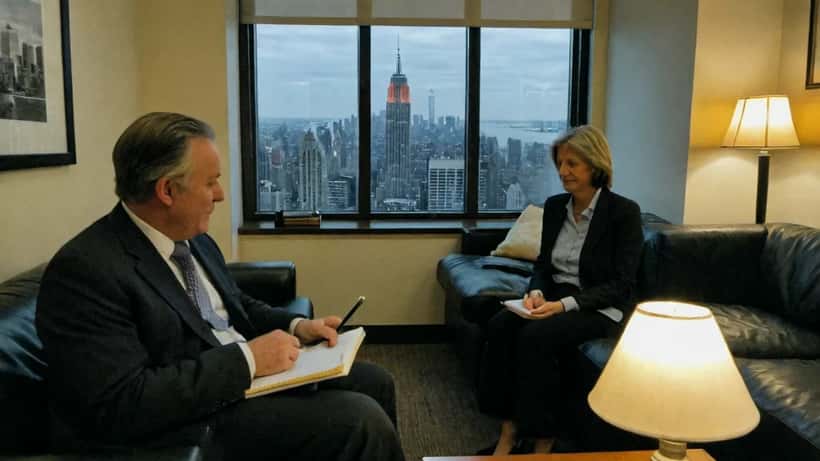 Hombre en sesión de psicoterapia en consultorio de Nueva York, referencia a la serie The Sopranos