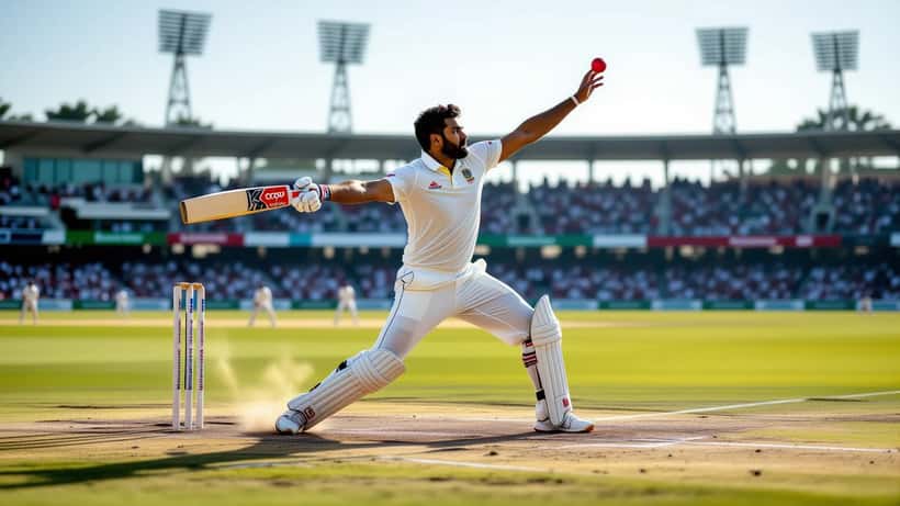 Cricket bowler delivering at full pace showing the back extension that causes stress injury risk