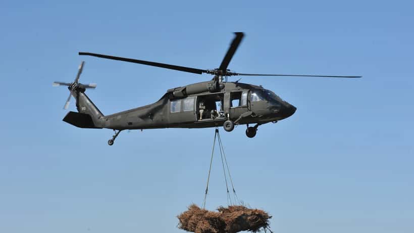 Louisiana National Guard members working on coastal wetland restoration in the marshes