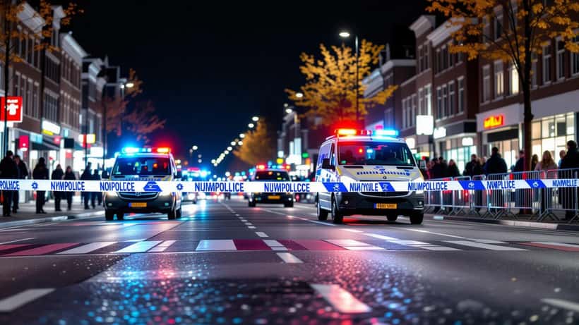 Politielint en zwaailichten op straat in Nijmegen bij nacht na een schietpartij