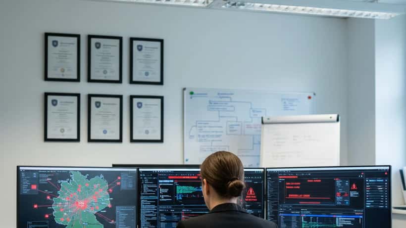 Ein IT-Sicherheitsspezialist analysiert Netzwerkschwachstellen in einem deutschen Unternehmen