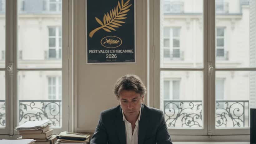 Avocat en droit audiovisuel révisant un contrat de distribution cinématographique dans son bureau parisien