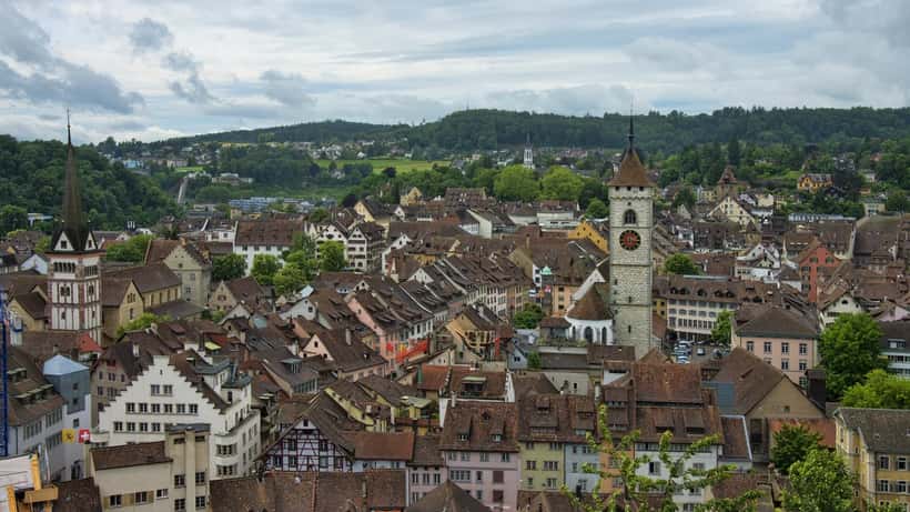 Vue panoramique de la ville de Schaffhausen, Suisse, avec la vieille ville et le Rhin