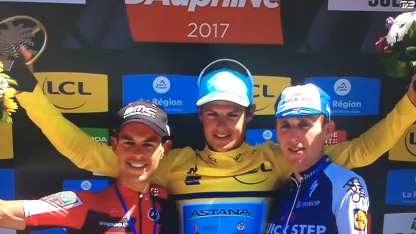 Podium du Critérium du Dauphiné 2017 avec Porte, Fuglsang et Martin