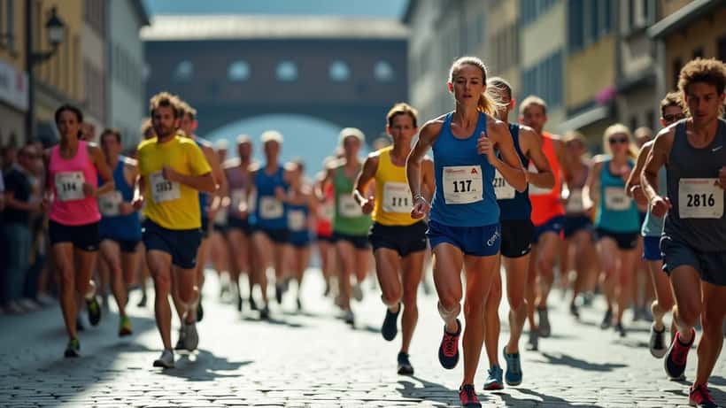 Coureurs en dossards traversant les rues de la vieille ville de Lucerne lors du Stadtlauf 2026
