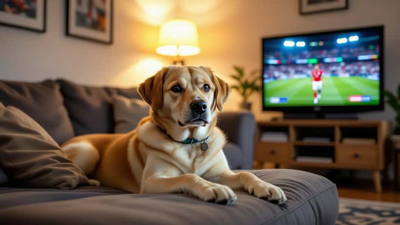 Chien anxieux caché sous un canapé pendant les célébrations de la Coupe du Monde 2026 à Montréal