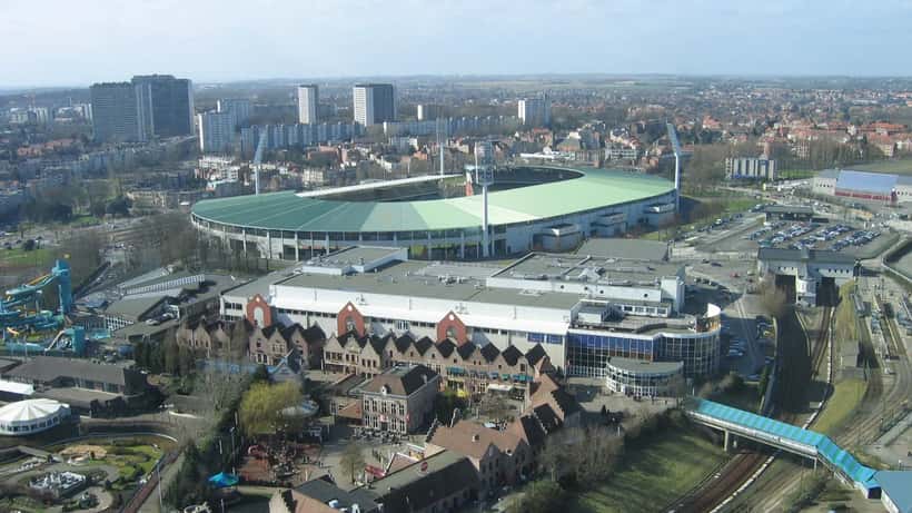 King Baudouin Stadium in Brussels with the Atomium visible in the panorama